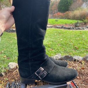 Knee high, flat, back suede, Calvin Klein boots.